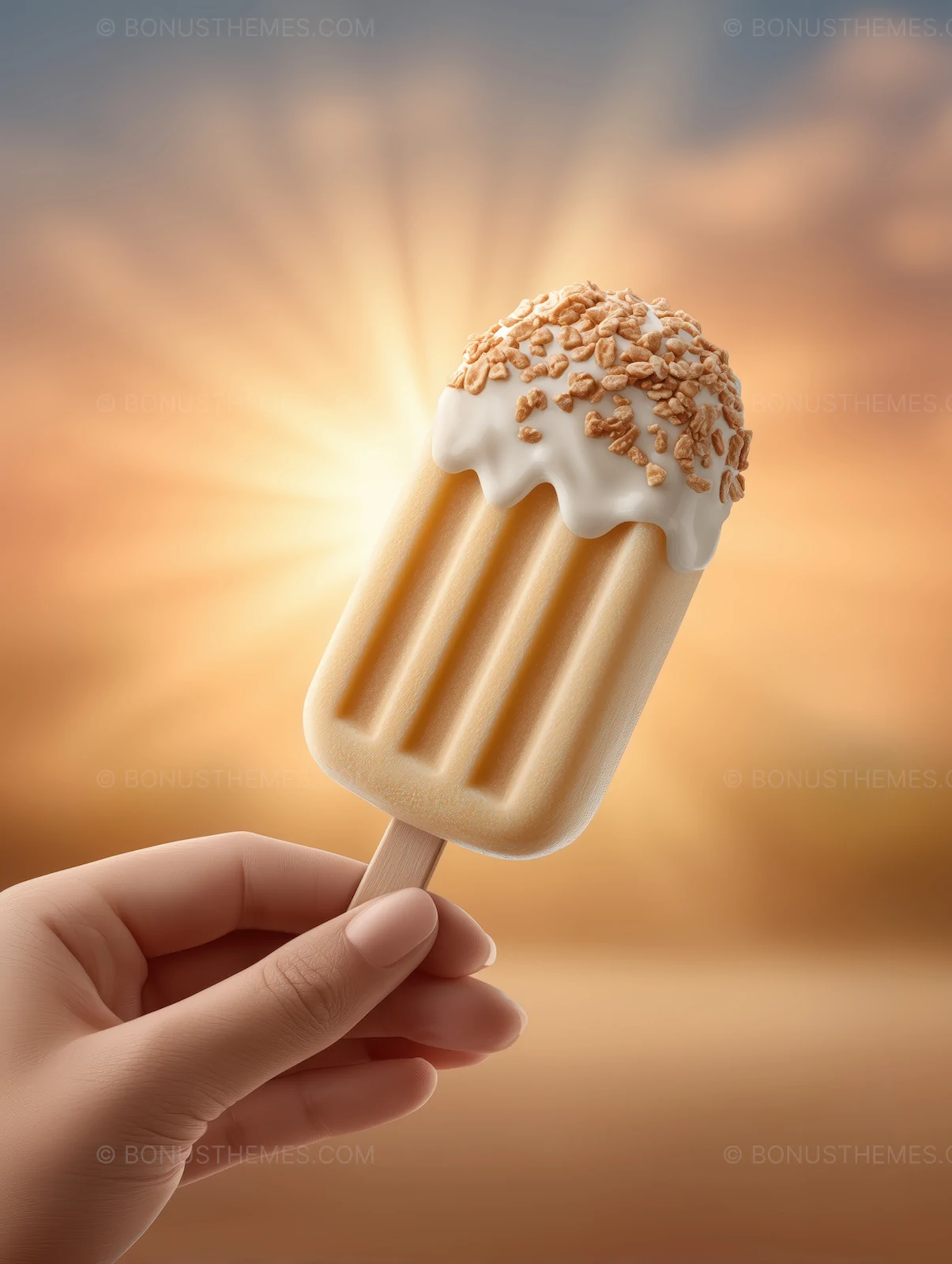 Woman Holding Popsicle with White Frosting and Sprinkles | Summer AI Image