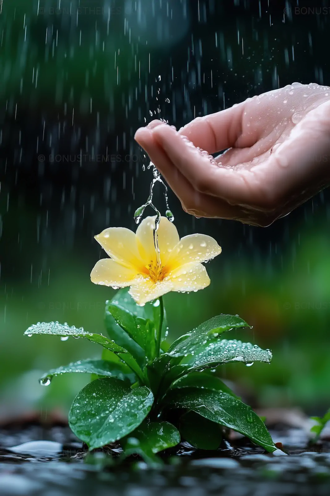 Yellow Flower in the Rain | Refreshing Nature and Growth AI Generated Image