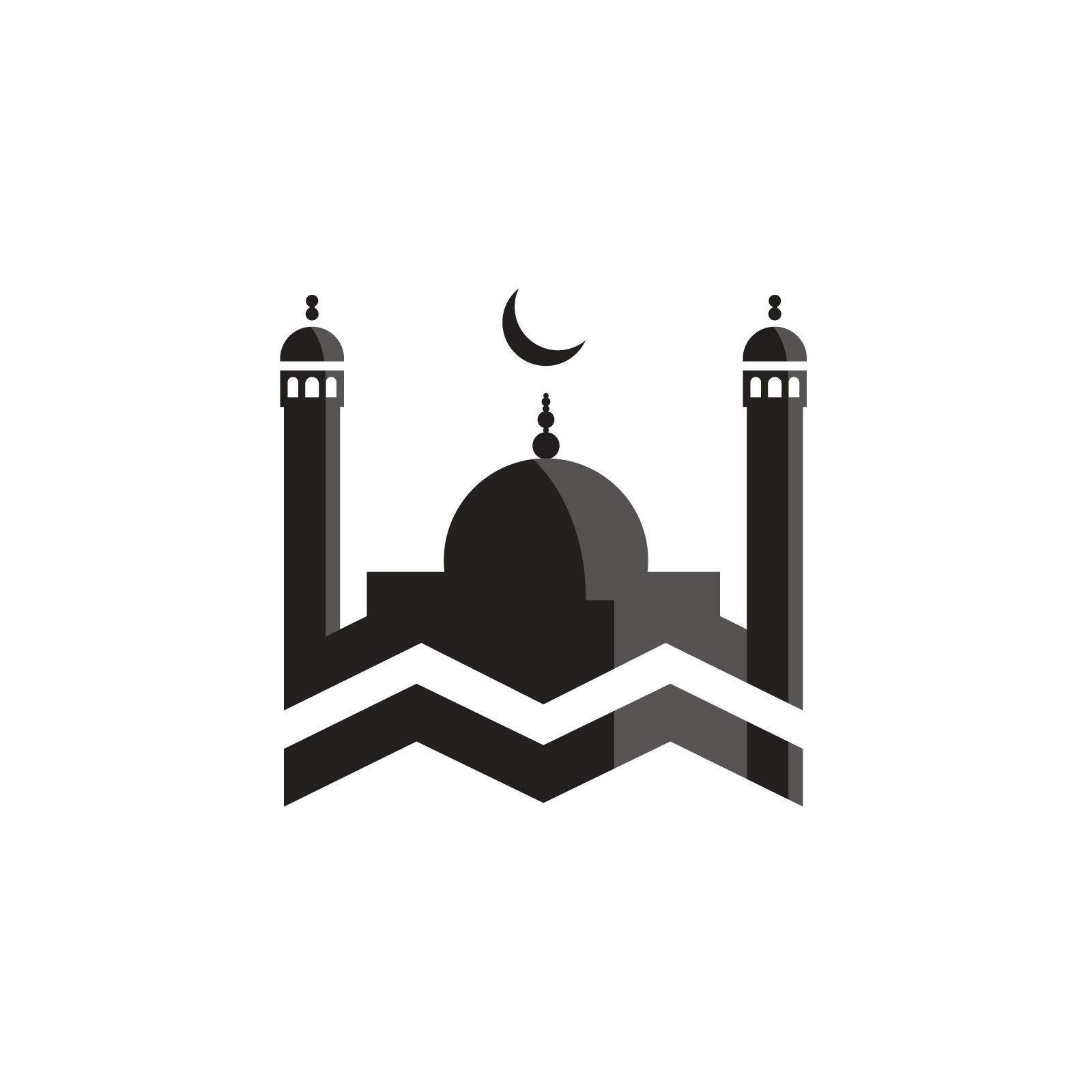 Black and White Mosque Drawing with Crescent Moon - Spiritual Islamic AI Generated Vector Graphic