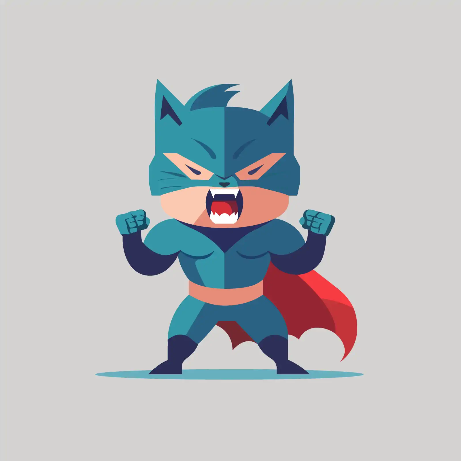 Cartoon Cat in Blue & Red Costume with Cape - AI Generated Vector Graphic