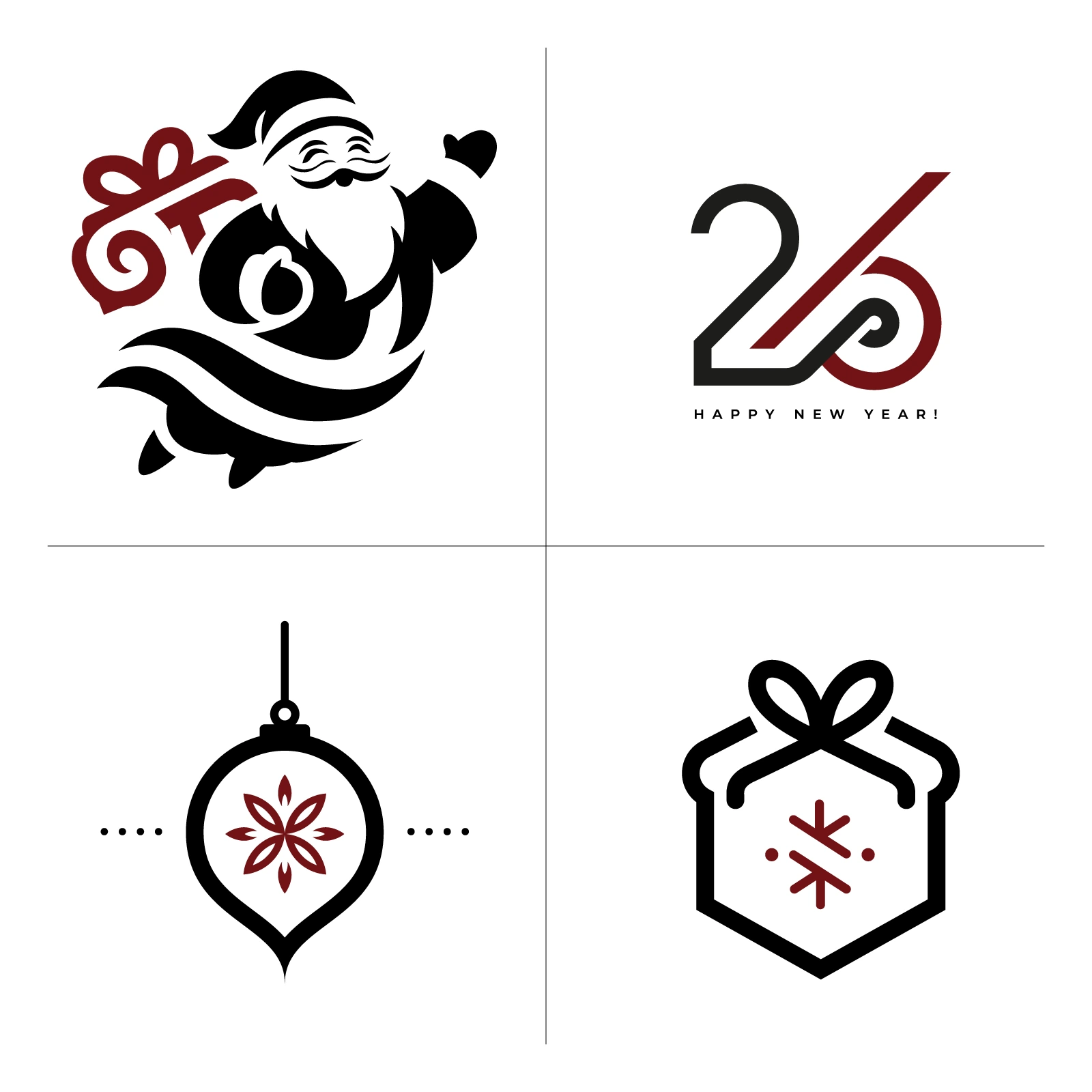 Christmas Collection - Santa Claus, New Year 2026, Ornament & Gift Box - AI Generated Vector Graphic