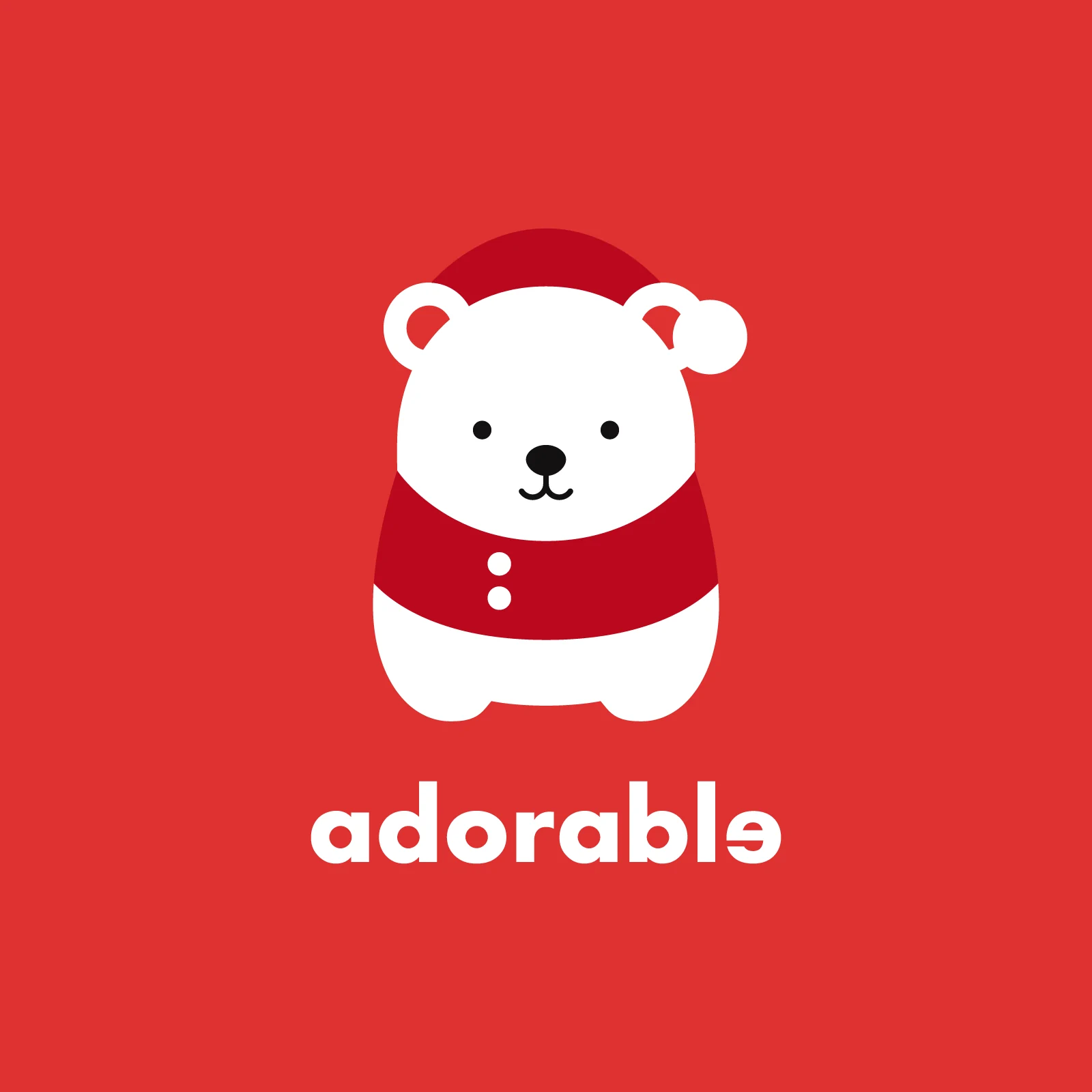 Cute Polar Bear in Red & White Outfit with “Adorable” Script - AI Generated Vector Graphic