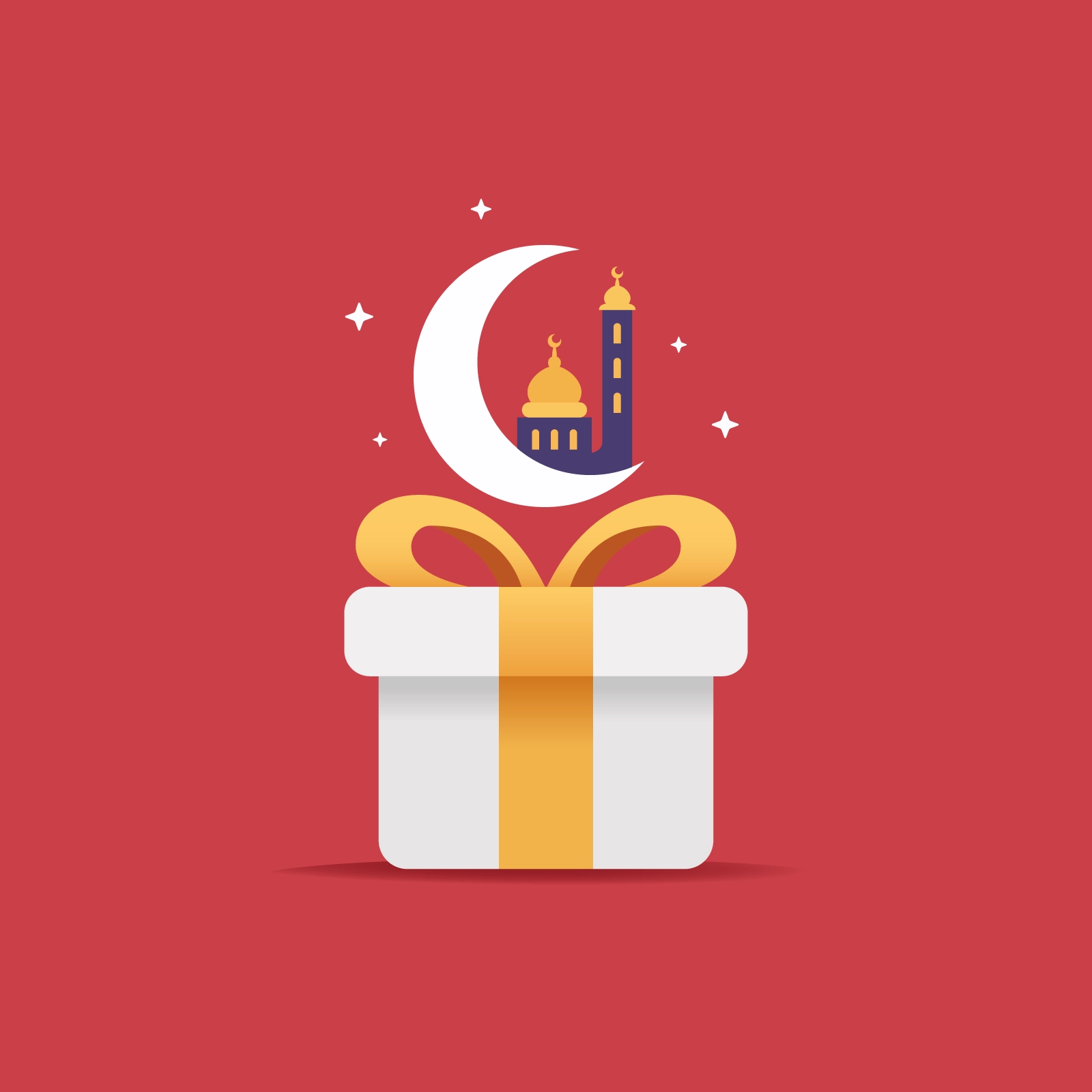 Gift Box Opening to Reveal Eid Crescent and Mosque - AI Generated Vector Graphic
