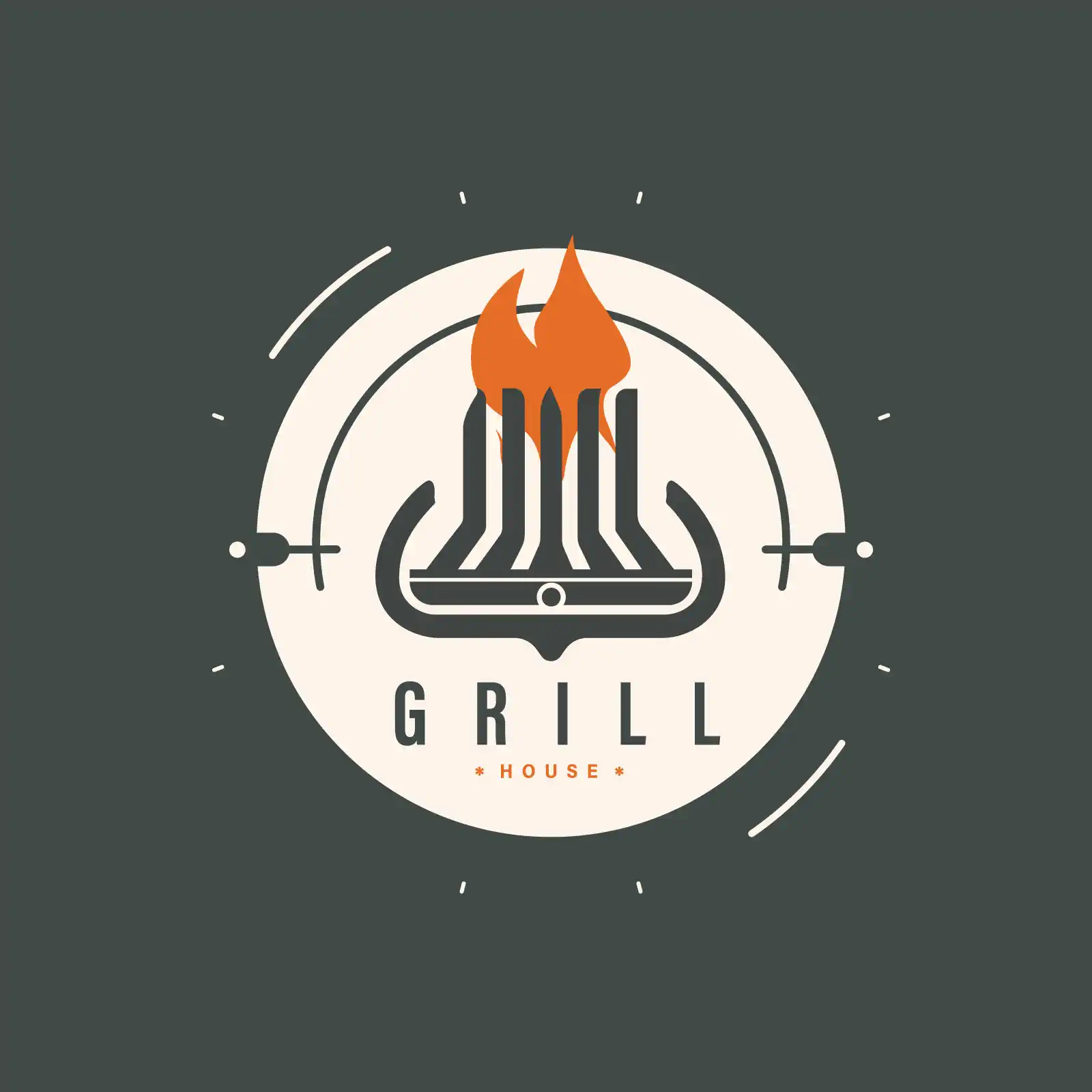 Teal & White Grill House Logo with Fire Accents - AI Generated Vector Graphic