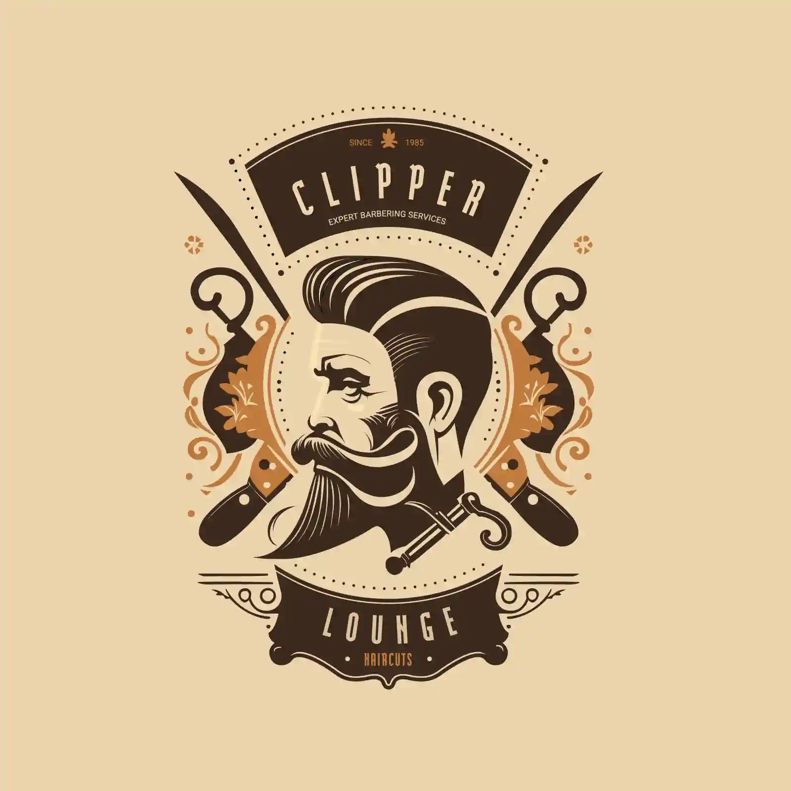 Barber Shop Logo Featuring Bearded Man and Scissors - AI Generated Vector Graphic