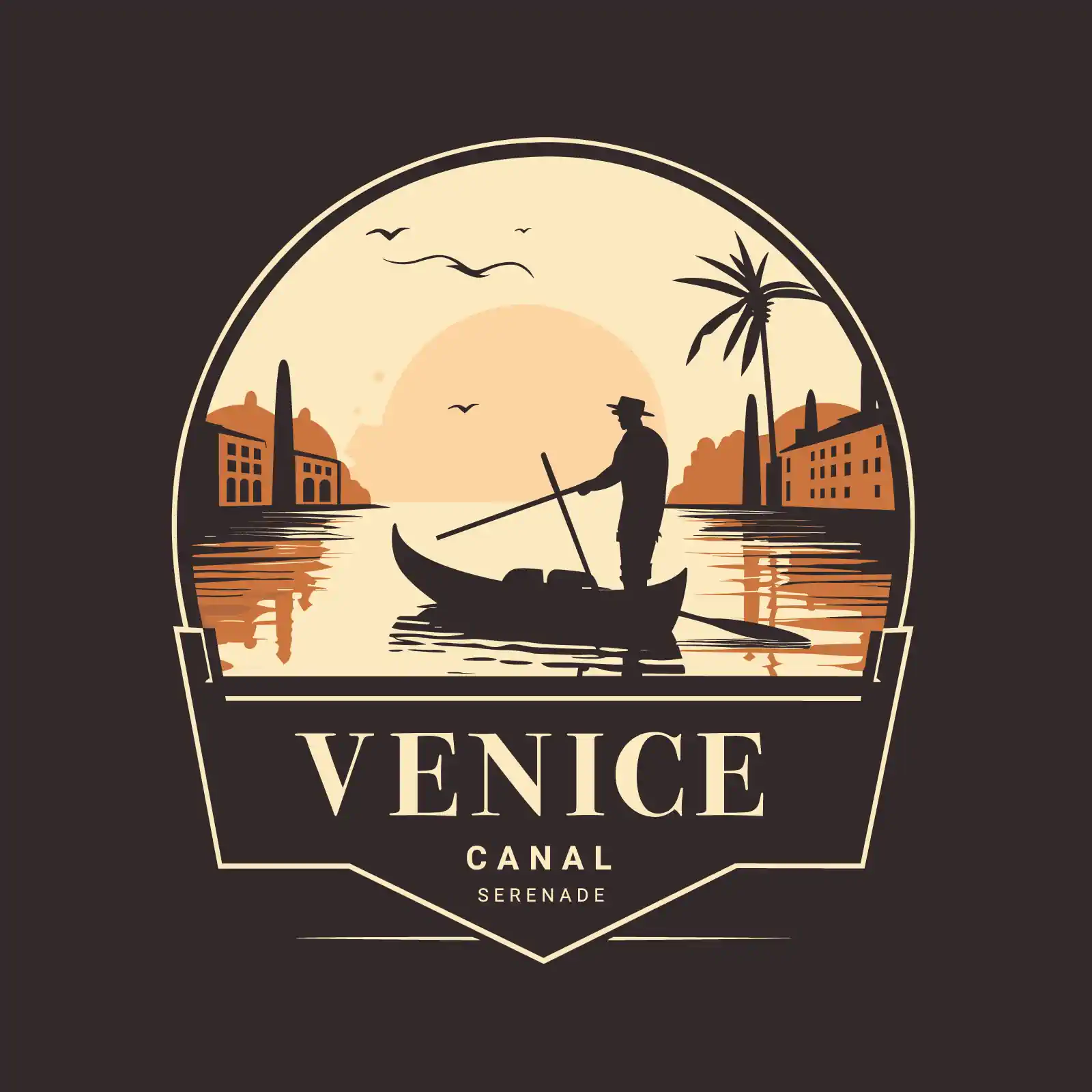 Man Rowing a Boat on Venice Canal - AI Generated Vector Graphic
